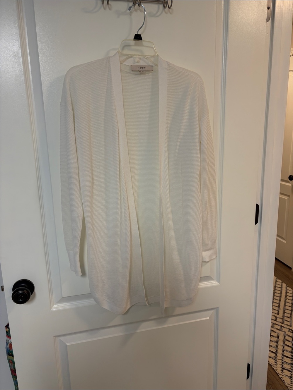 LOFT White Open-Front Ribbed Cardigan